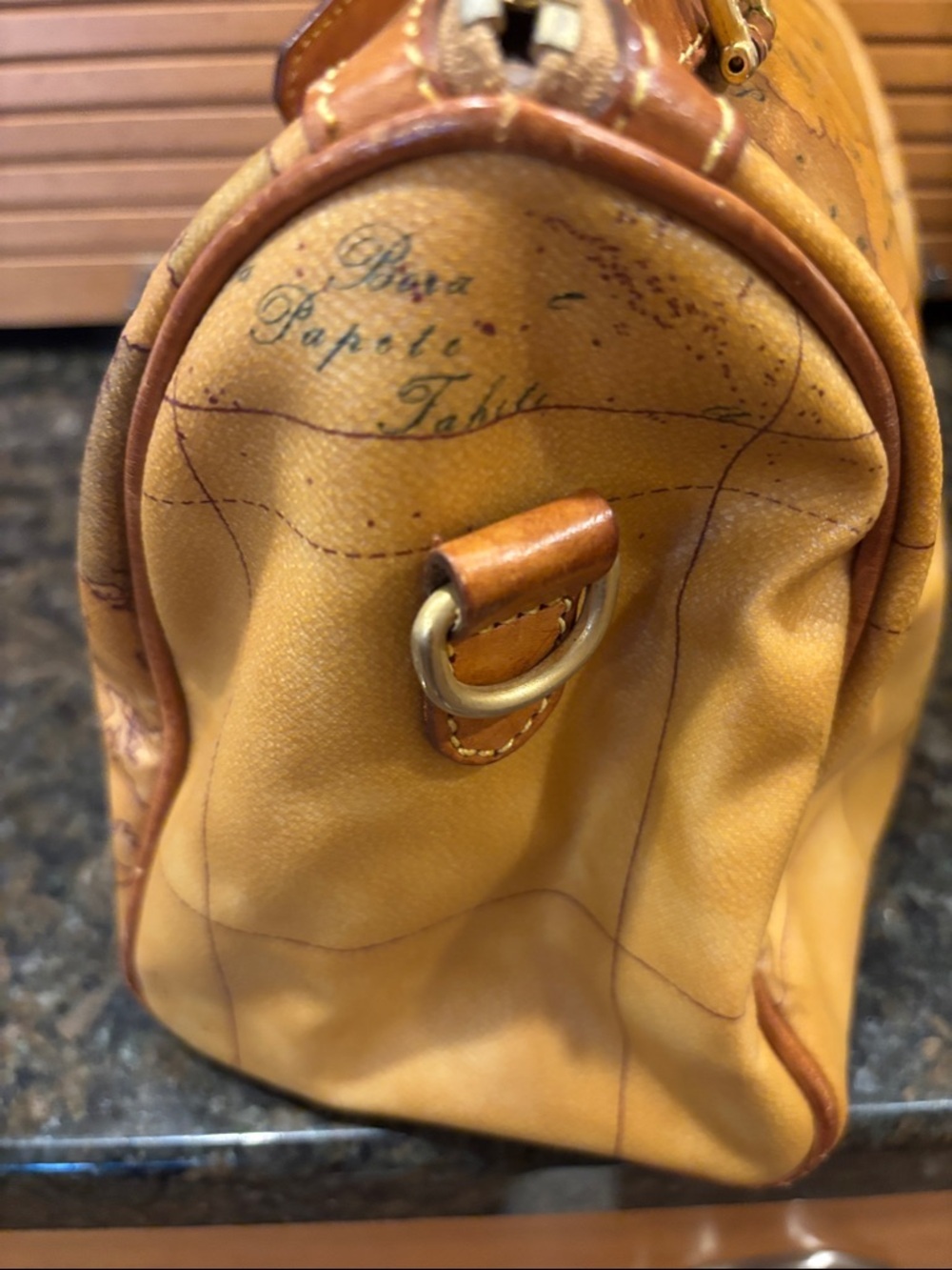 Alviero Martini Map-Print Leather Satchel in Cognac Brown - Picture 5 of 12